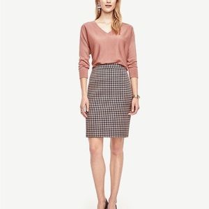 Ann Taylor Pencil Skirt in Shimmer Pink and Navy Houndstooth